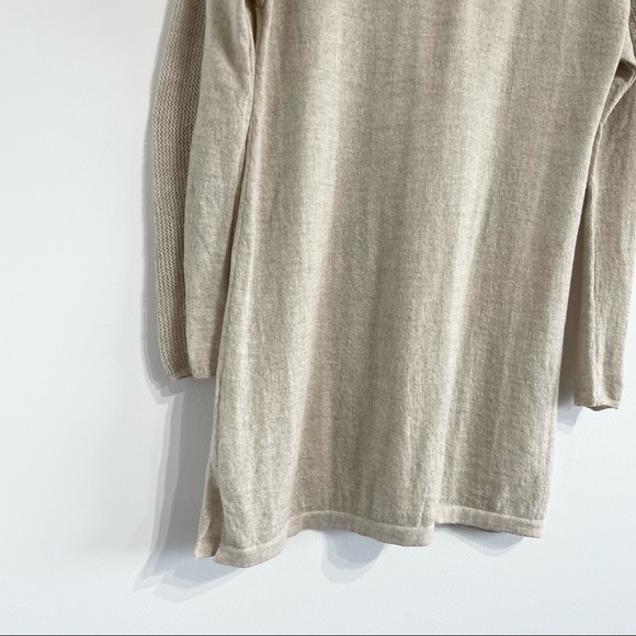 Eileen Fisher Contrast Knit Tunic Sweater wool pullover neutral beige - Picture 6 of 11